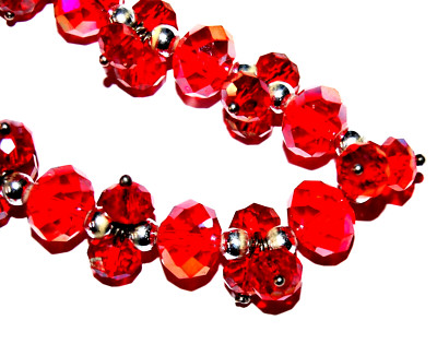 SPARKLING CHRYSTAL BEADED BRACELET EARRINGS SET  #M1-H Red