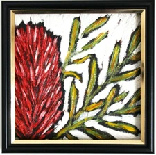 Impressionist Australian plant oil painting Red Banksia plant wall art UNFRAMED