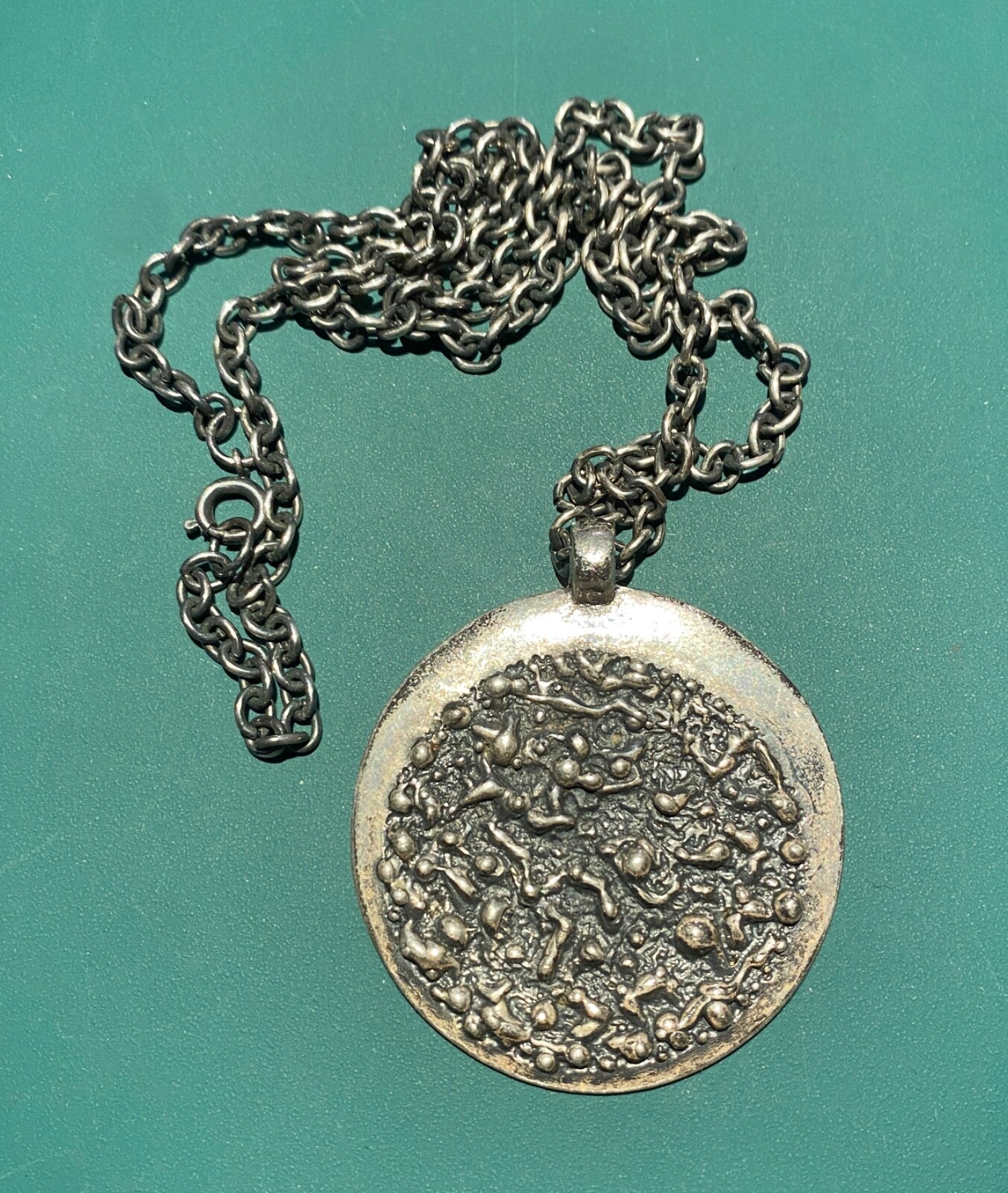 1970s Robert Larin Canada MCM Brutalist Disk Metal Pendant Chain