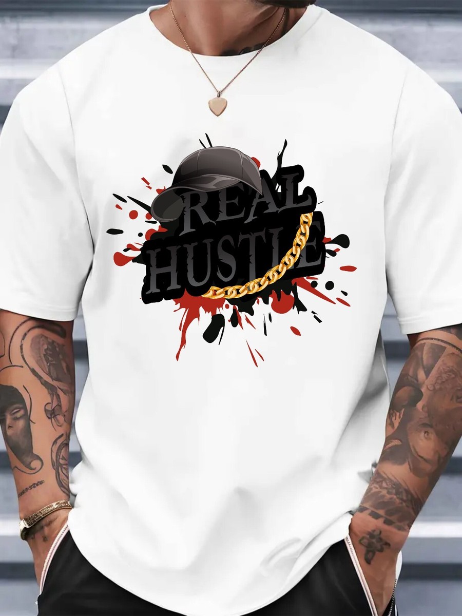 Real Hustle Graffiti T shirt, Hip Hop Street Art Sublimation tshirt, Gold  Chain
