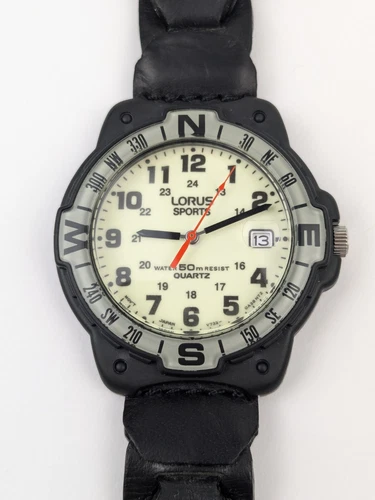 Vtg NEW OLD STOCK Lorus Analog Date Watch Luminous Dial 38mm V732-0A20