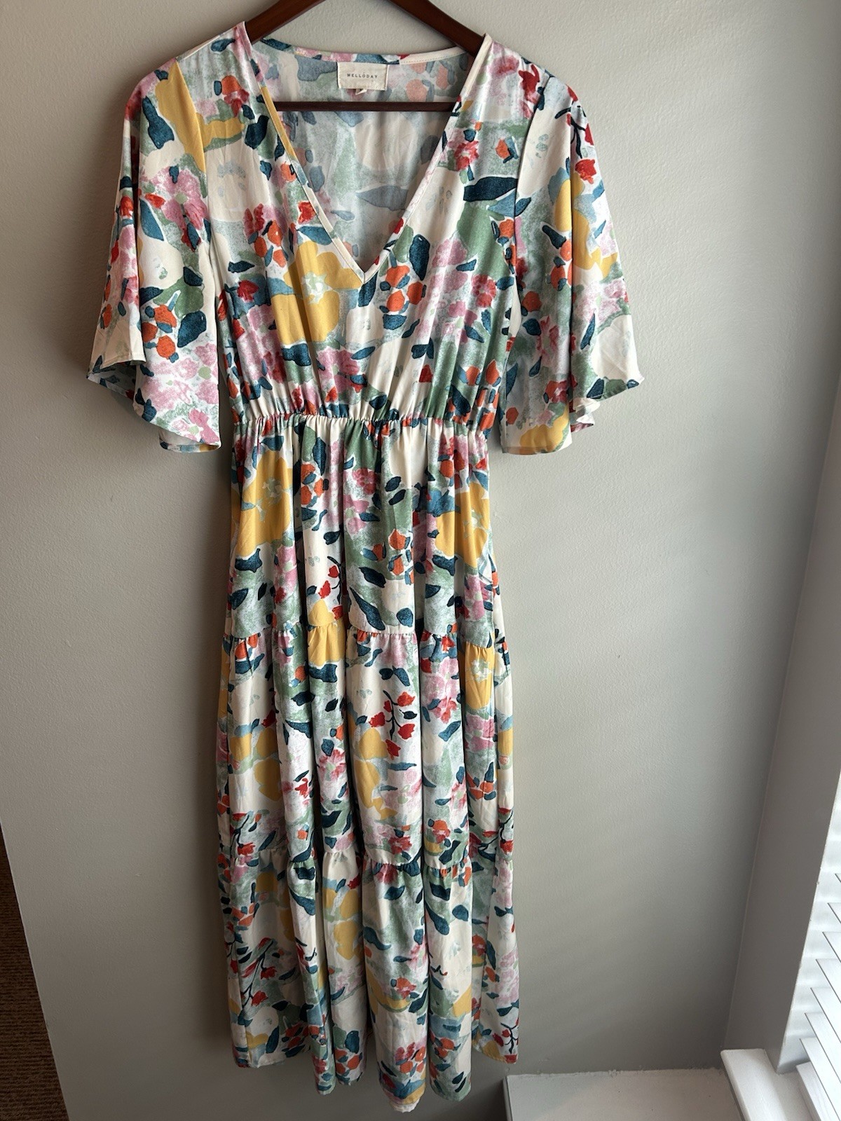 Melloday Ruffle Sleeve Maxi Dress Lined Floral Multicolor Womens Size Medium