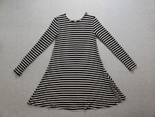 Old Navy Women Dress M Black Striped Long Sleeve Round Neck Stretch Casual Wear