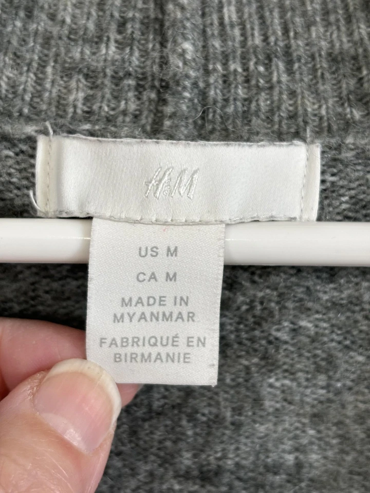 H&M Cardigan Sweater Womens Medium Gray Button Front Oversized Grandpa Knit - Image 3 of 4