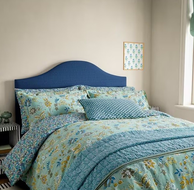 NEW Land & Shore Bramble Floral Blue/Green Duvet Cover Set - Super King Size