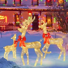 Christmas Lighted Reindeer Family Outdoor Yard Decoration Lighted Deer Set