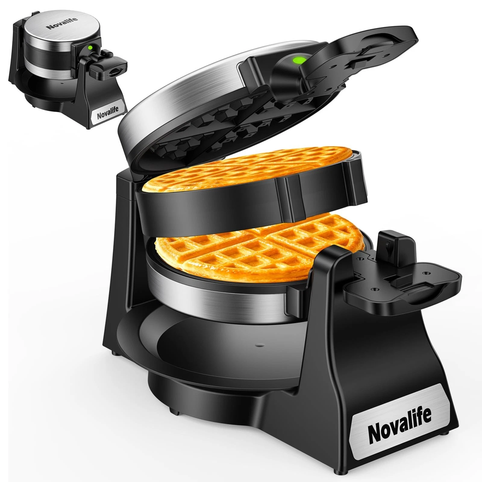1400W Belgian Waffle Maker - Double Flip Iron, Nonstick Plates, 8 Slices, Easy C