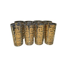 8 Georges Briard Mid-Century 22-Karat Gold Greek Key Glasses