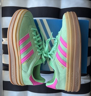 Adidas Gazelle Bold Women s Mint and Pink Suede Sneakers Sz 5.5 Preowned