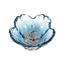Jewelry Tray Crystal Blue Flower Ring Dish Decorative Glass Trinket Dish Smal...