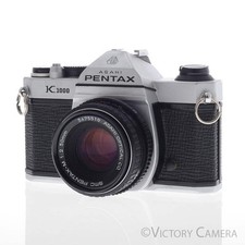 Pentax K1000 Chrome 35mm Film Camera w/ 50mm f2 Lens EXC 