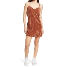 Elodie Women Brown Clay Velvet Casual Sleeveless V-Neck Mini Bami Dress Size S