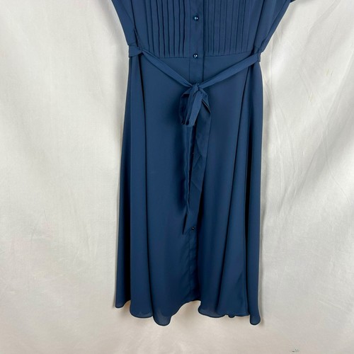 Abito Camicia Pintuck Manica Svolazzante Nanette Lepore Donna 4 Blu Navy Linea A Midi - Foto 8 di 14