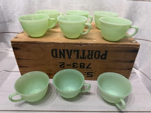 Vintage FIRE KING Jadeite Jane Ray Cup MCM SET OF 9 EUC
