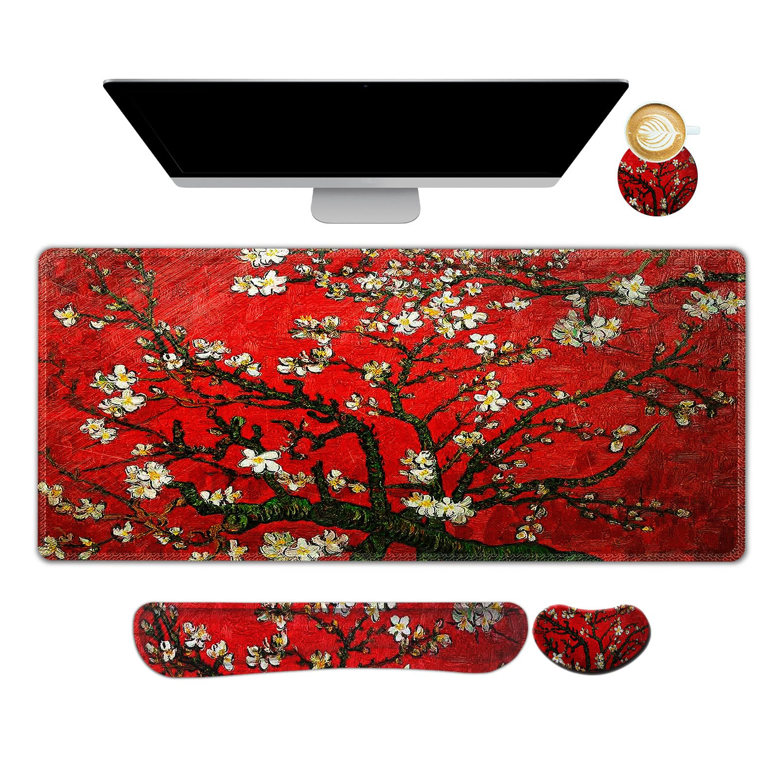 Large Gaming Mouse Pad with Keyboard Wrist Rest and Ergonomic Mousepad Set