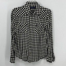 Polo Ralph Lauren Womens Black White Gingham Collared Button Up Shirt Size 8