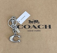 NWT COACH Silver Signature C Bag Charm Metal FOB Key Ring 1635 Authentic