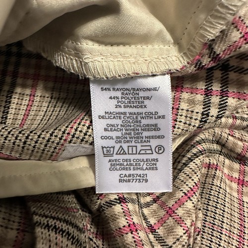 Ann Taylor Factory Tan Pink Plaid Pants Crop Length Belt Size 14 Petite Preowned - Picture 4 of 9
