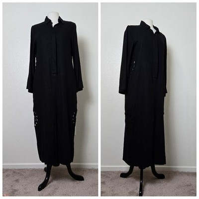 YF&B Maxi Black Dress Small Crochet Details Linen Caftan NWT Emo Whimsical Fairy
