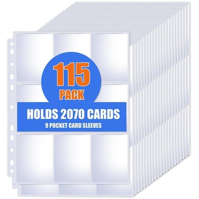 115 Pack 9 Pocket Card Sleeves Binder Sheets, Trading for Clear 