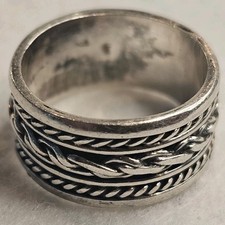 Sterling Silver 925 Braided Band Ring Size 5  Wide Rope Style Artisan Ring