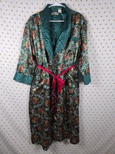 Vintage Victoria's Secret Gold Label Floral Robe P/S Green Quilted Long 80s