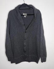 Oak Hill Sweater Mens 1XL Gray Shawl Collar Button Front Cardigan 100 Cotton