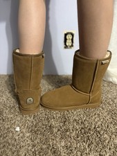 Bearpaw Girls Brown Mid-Calf Bootie Lined Flat Heel Casual Winter Boots