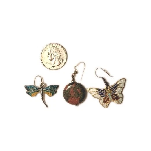Unakite Stone, Butterfly And Dragonfly Earrings Lot Spiritual Hippy Nature Bug - Image 2 of 4