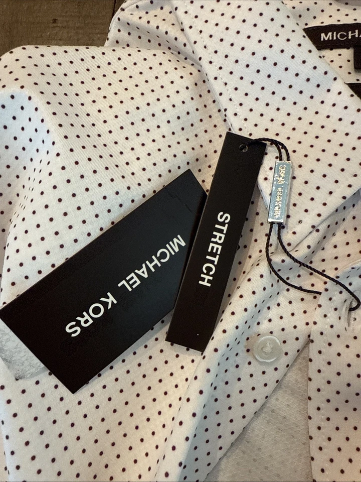 Camisa de vestir Michael Kors ajustada borgoña, lunadote manga larga abotonada XXL Foto 3 de 4