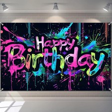 HOMETITUTE Neon Happy Birthday Banner 120x84 inch Photography Backdrops Party...