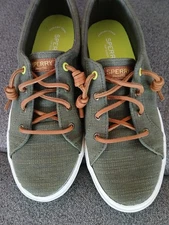 Sperry Top-Sider Women's SZ 9M Olive Green Canvas Memory Foam STS87759~DISPLAY