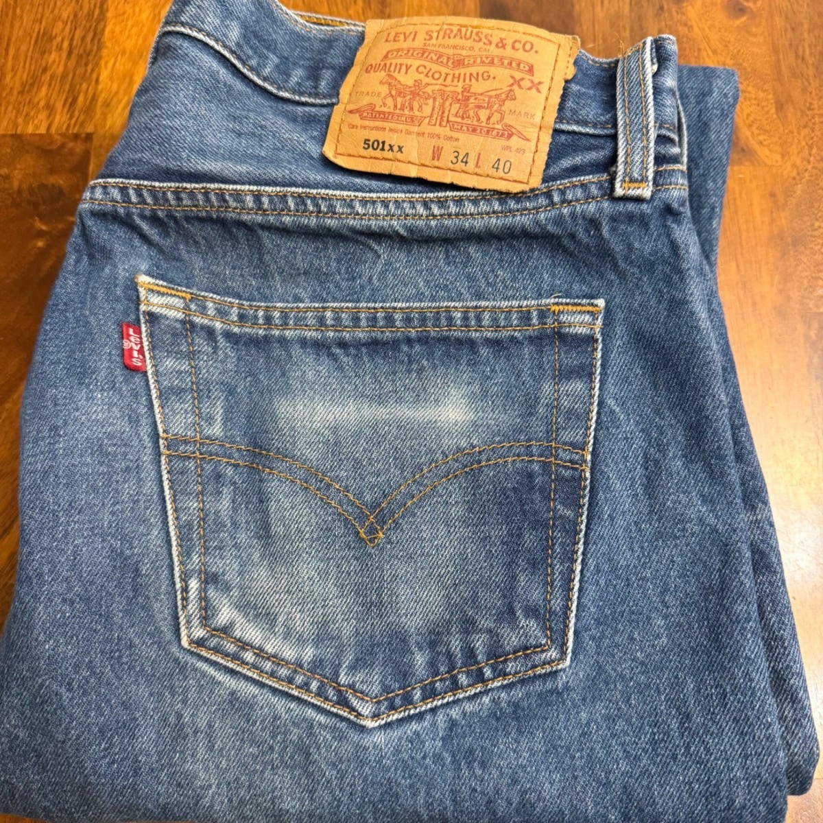 Levis 501xx Mens Blue Straight Leg Button Fly Jeans W34 L40(33x36 
