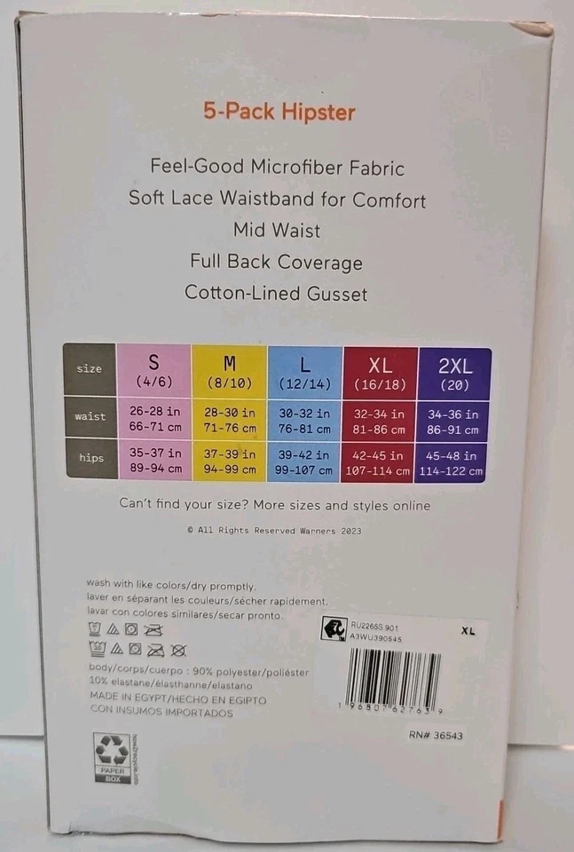 Paquete de 5 cinturas de encaje Hipster XL multicolor Warners para mujer sin pellizcos sin problemas Foto 2 de 3