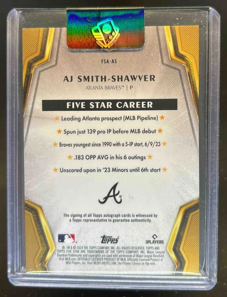 2024 Topps Five Star AJ Smith-Shawver Rookie RC Auto #FSA-AS Braves - Image 2 of 2