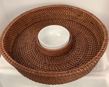 Chip and Dip Set Wicker Basket / Ceramic Bowl/ Pier One Imports