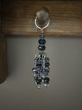 Handmade Beaded Tassel Wristlet Keychain Silver Gray Black Bag Charm Bracelet