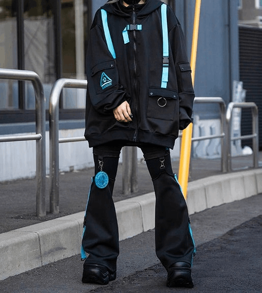 Cyberpunk Cat ears black & blue punk emo zip up hoodie Cyberpunk Cat ears black & blue punk emo zip up hoodie