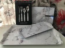 Marble Effect Cutlery Food Serving Tray Canisters Placemats Kitchen Bowl Set NEW