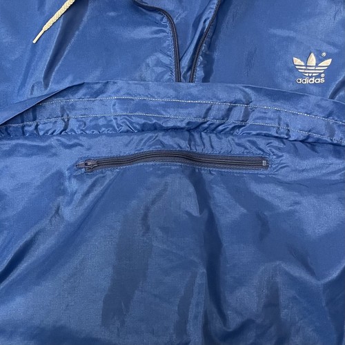 80's Adidas SHINY Blue Antron Nylon TREFOIL 3 Stripe Hoodie TRACK Shirt Jacket S - Picture 7 of 12
