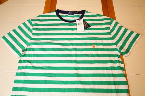 Polo Ralph Lauren Verde Blanco Rayas Bolsillo Camiseta Para Hombre Mediana - Nueva Con Etiquetas - Imagen 2 de 14