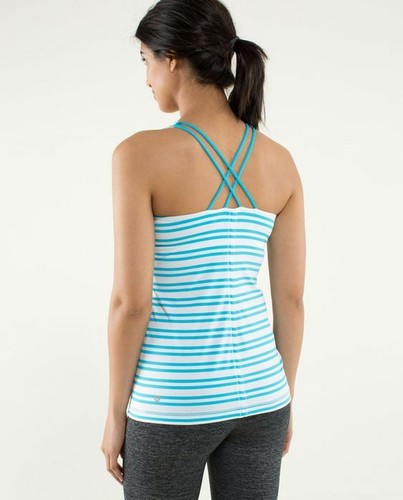 EUC LULULEMON Free To Be Tank Size 6 Twin Stripe Spry Blue - Foto 2 di 4