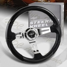 W-power 13.5 Pearl Glitter Black Wood Grip 6-hole Chrome 3-spoke Steering Wheel