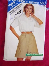 VINTAGE CUT TO SIZE 8 BUTTERICK # 6177 WIDE LEGGED SHORT & BLOUSE SEWING PATTERN