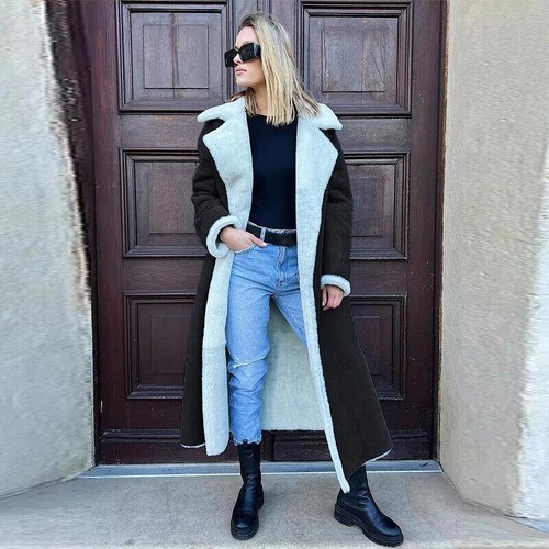 Double-sided Fur Leather Long Women Belt Lambswool Long Sleeve Coat Winter Warm - Picture 32 of 33