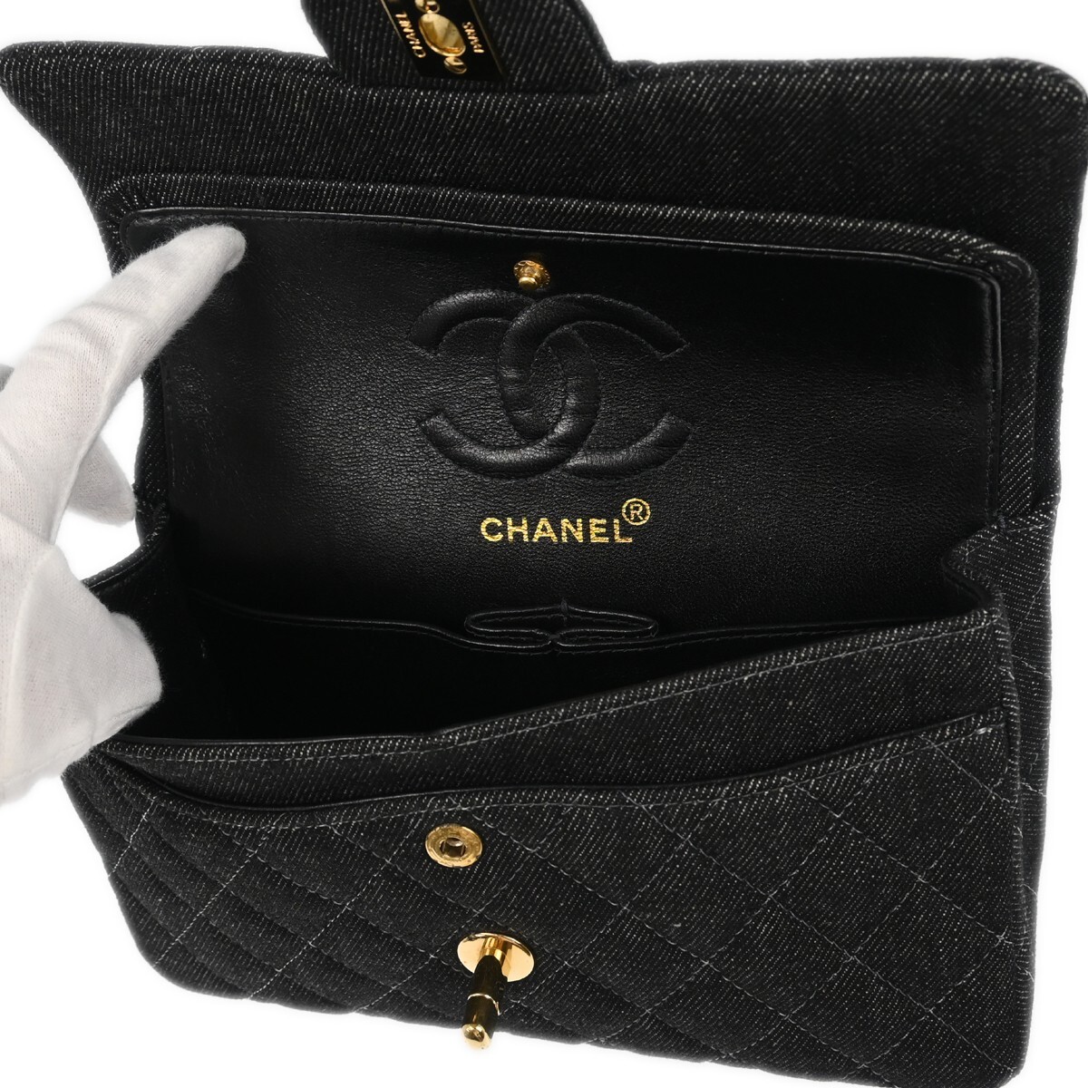 Chanel Black Denim Small Classic Double Flap Shoulder Bag 194644