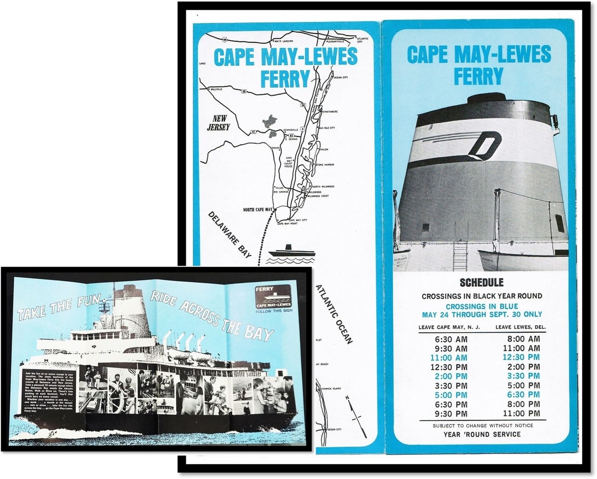 Cape Map-Lewes Ferry New Jersey Delaware c1970 Opens to 9 by 16