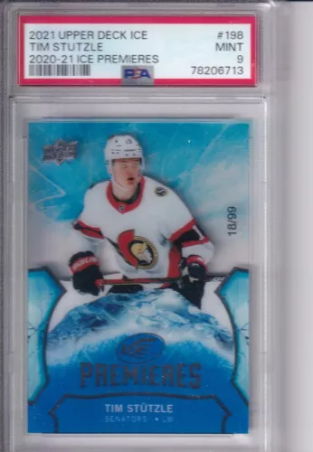 2020-21 TIM STUTZLE UPPER DECK ICE PREMIERES ROOKIE RC #198 18/99 JERSEY # PSA 9
