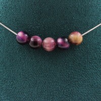 Steine Und Mineralien. Halskette Mit 5 Perlen Lila Bicolor Tigerauge 8 Mm. Kette