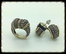 Silver Knot  Yellow Gold Ring  Earrings Set, Inspired Retro Boho
